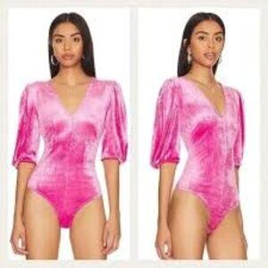 Free People Don't You Wish Bodysuit Pink Phenom velvet Large NWT